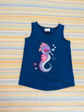⭐ Hanna Andersson Seahorse Applique Tank Top Size 6/7